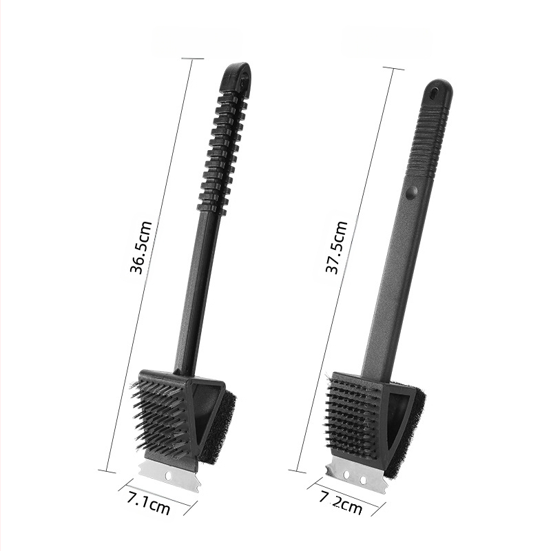 Grilio valymo šepetys su plieninių siūlų šereliais, kempine, dvipusė šepetė, tris viename su ilga rankena ir skraptuku – Four Seasons