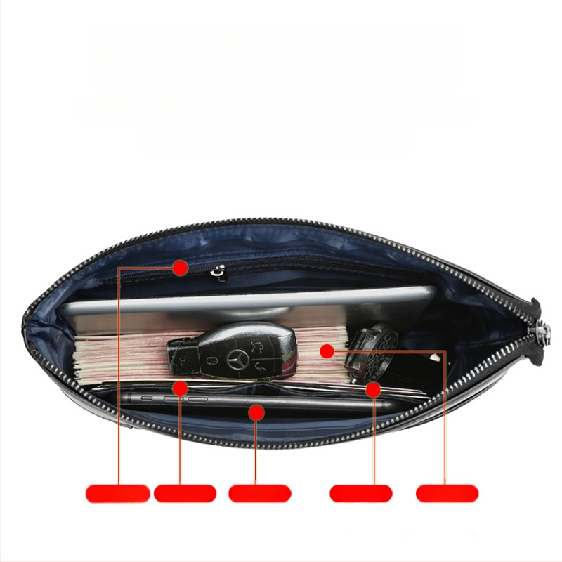 Clutch din piele pentru bărbați, călătorii de afaceri – Capacitate mare, Piele naturală, Impermeabil, Model monocrom (Stil: Călătorie în afaceri; Material: Piele naturală; Funcție: Impermeabil; Model: Monocrom)