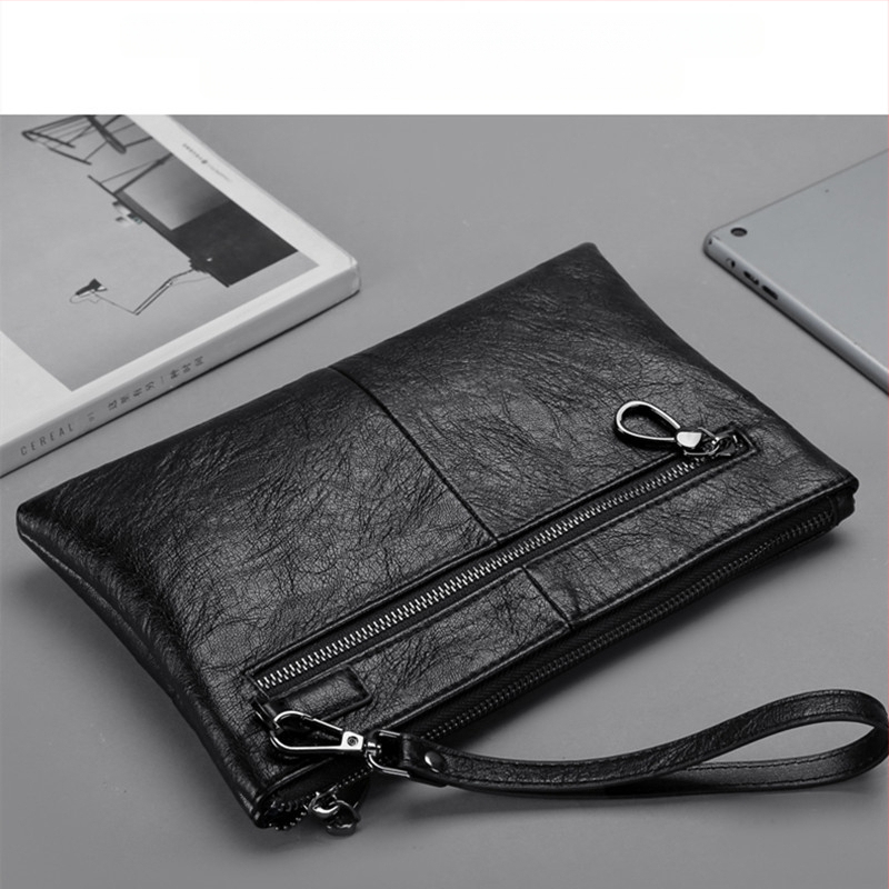 Clutch din piele pentru bărbați, călătorii de afaceri – Capacitate mare, Piele naturală, Impermeabil, Model monocrom (Stil: Călătorie în afaceri; Material: Piele naturală; Funcție: Impermeabil; Model: Monocrom)