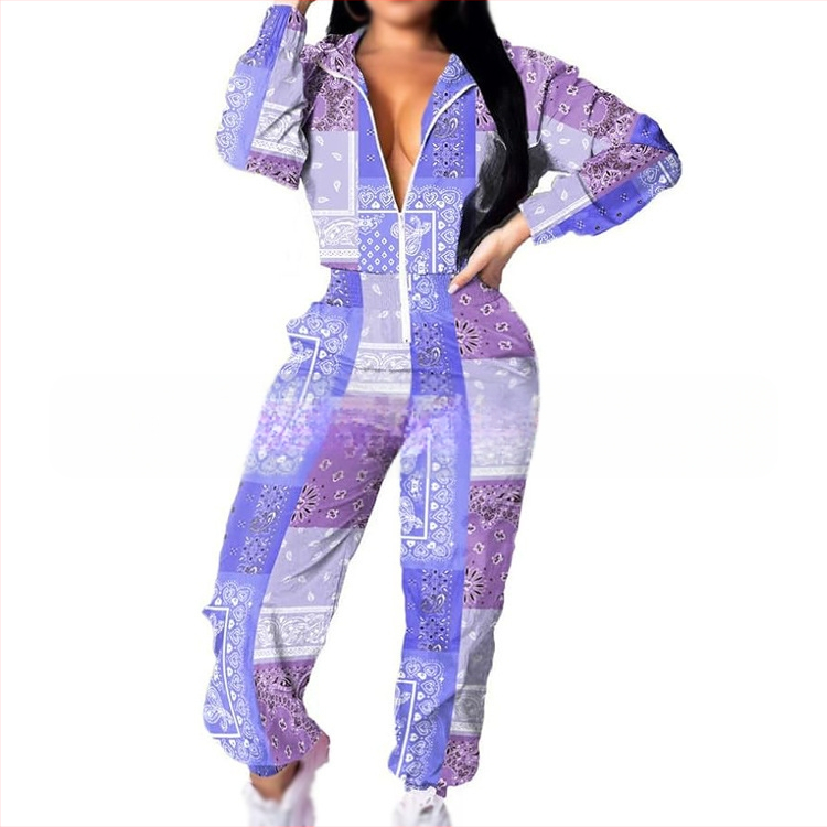 Sieviešu jumpsuit ar elastīgu jostu, garām piedurknēm, poliesteris, hipiju retro apdruka, pavasaris 2025