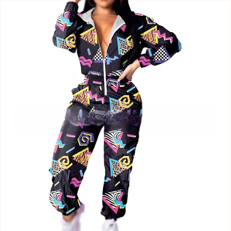 Sieviešu jumpsuit ar elastīgu jostu, garām piedurknēm, poliesteris, hipiju retro apdruka, pavasaris 2025