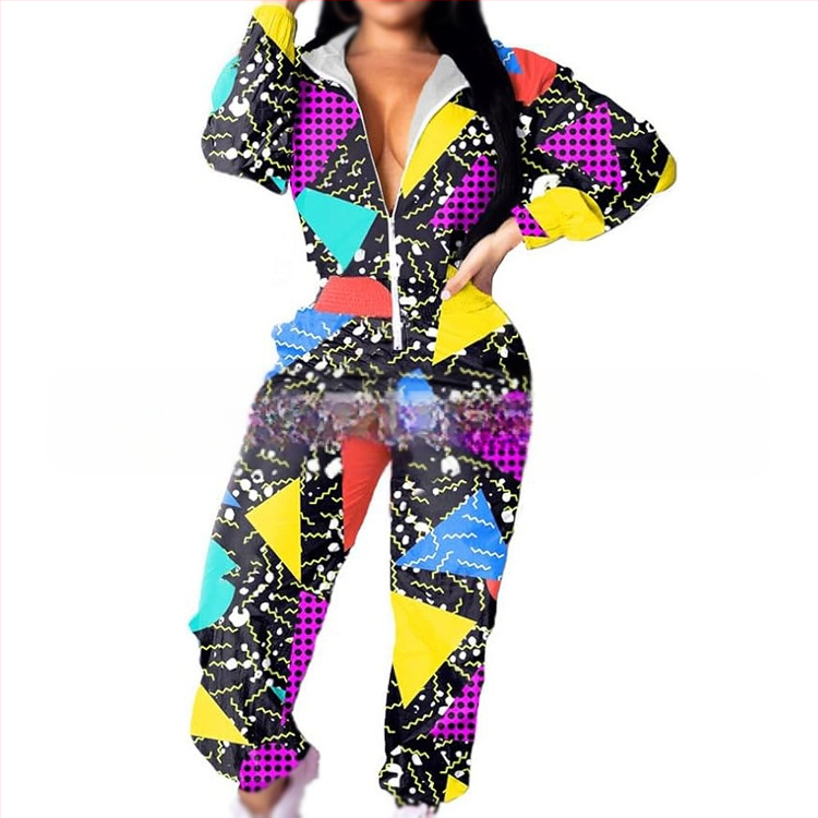 Sieviešu jumpsuit ar elastīgu jostu, garām piedurknēm, poliesteris, hipiju retro apdruka, pavasaris 2025