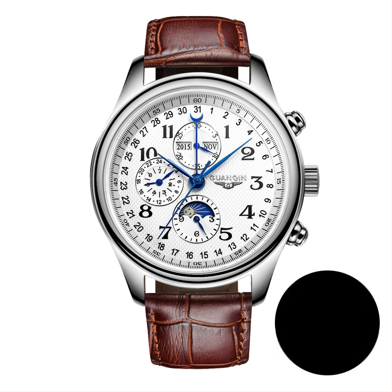 Guanqin E58 Meeste käekell – Täisautomaatsionaalne mehaaniline, Roostevabast terasest korpus ja rihm, Safiirist kristall, Kalendaar, Ümmargune näidik, veekindel, mudel GJ16011