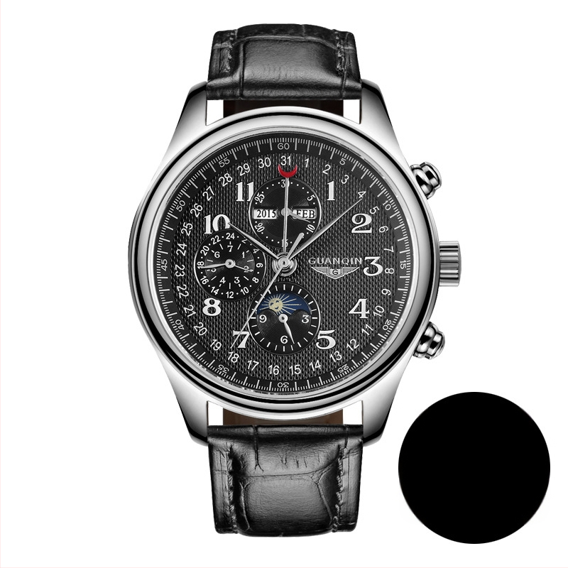 Guanqin E58 Meeste käekell – Täisautomaatsionaalne mehaaniline, Roostevabast terasest korpus ja rihm, Safiirist kristall, Kalendaar, Ümmargune näidik, veekindel, mudel GJ16011