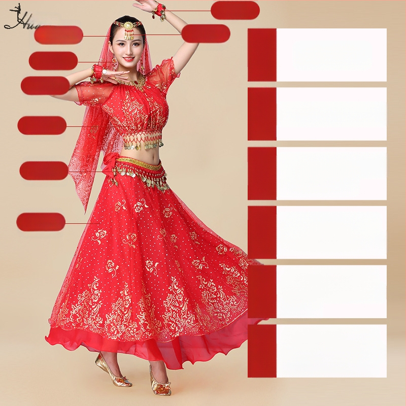 Huayu Σετ ενδυμάτων χορού της κοιλιάς για γυναίκες — 120D chiffon + floral gauze, ύφασμα νάιλον, Καλοκαίρι 2024 κυκλοφορία