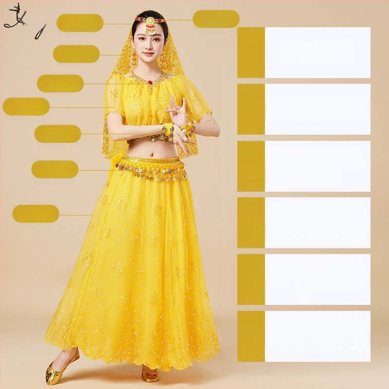 Huayu Σετ ενδυμάτων χορού της κοιλιάς για γυναίκες — 120D chiffon + floral gauze, ύφασμα νάιλον, Καλοκαίρι 2024 κυκλοφορία