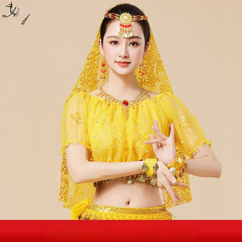 Huayu Σετ ενδυμάτων χορού της κοιλιάς για γυναίκες — 120D chiffon + floral gauze, ύφασμα νάιλον, Καλοκαίρι 2024 κυκλοφορία