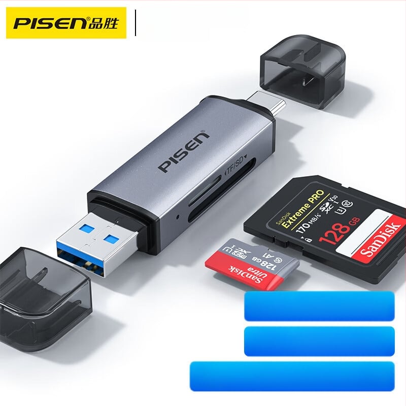 Pisen Αναγνώστης Καρτών USB-C/USB με Διπλή Διασύνδεση για SD και TF Κάρτες (USB 3.0)