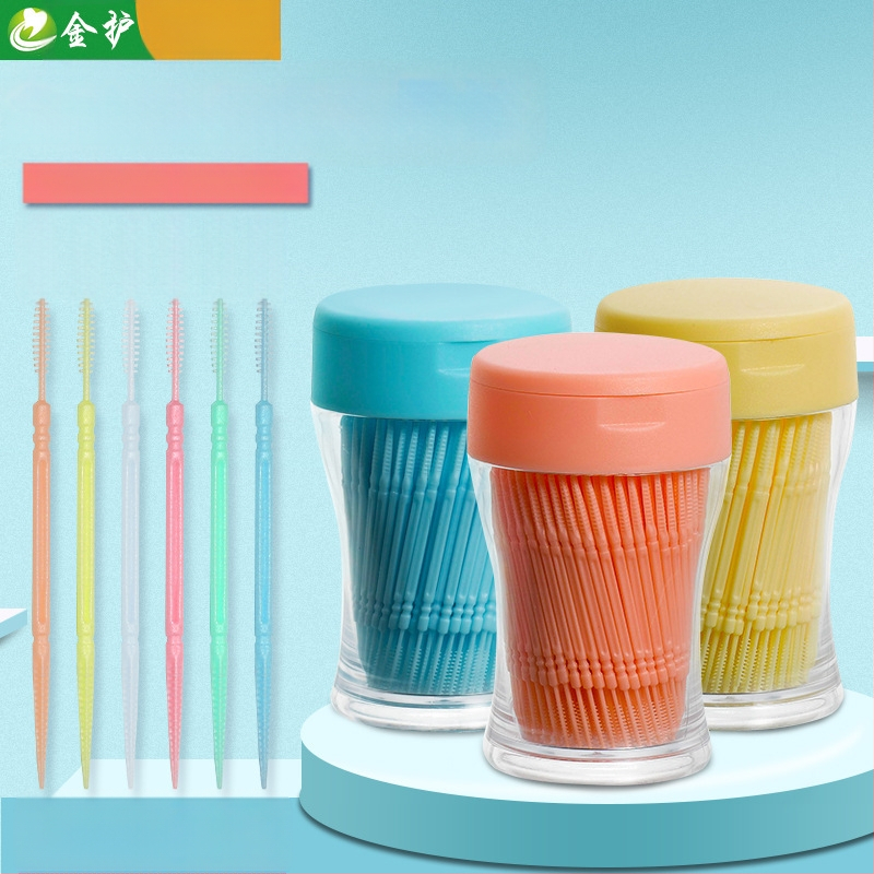 Διπλοκεφαλείς οδοντοκάλες από πλαστικό σε σχήμα ραβδιού-οστού ψαριού, μιας χρήσης, PP για τρόφιμα, 200–300 τεμάχια ανά φιάλη, 96 φιάλες ανά πακέτο, Toothguard/Gold Guard