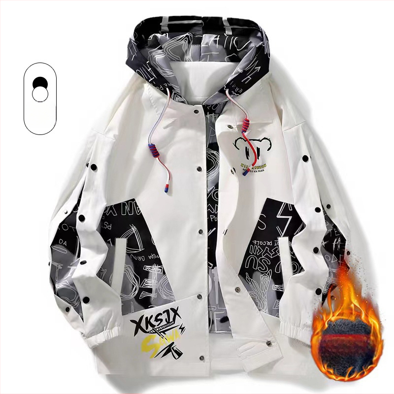 Vīriešu ziemas jaka ar kapuci, brīvs piegriezums, bez apkakles, priekšā rāvējslēdzējs, Hongkong stils, ārējais un pildījums 100% poliesters, bieza, garas piedurknes, kabatu dekorācijas