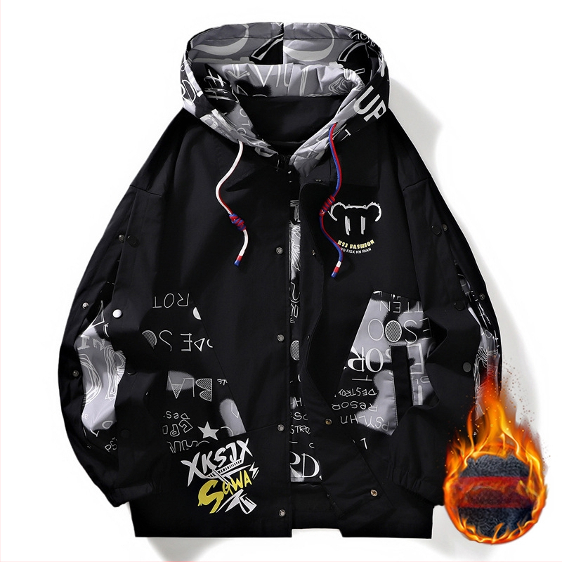 Vīriešu ziemas jaka ar kapuci, brīvs piegriezums, bez apkakles, priekšā rāvējslēdzējs, Hongkong stils, ārējais un pildījums 100% poliesters, bieza, garas piedurknes, kabatu dekorācijas