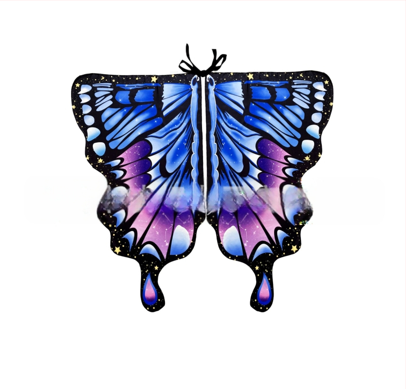 Μανδύας με φτερά πεταλούδας και ψηφιακή εκτύπωση, πολυεστέρας, ύφανση twill, συνδυασμός χρωμάτων, διακοσμητική, μεσαίο μήκος