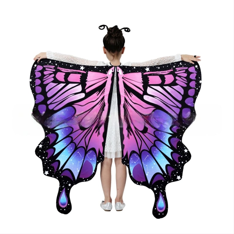 Μανδύας με φτερά πεταλούδας και ψηφιακή εκτύπωση, πολυεστέρας, ύφανση twill, συνδυασμός χρωμάτων, διακοσμητική, μεσαίο μήκος