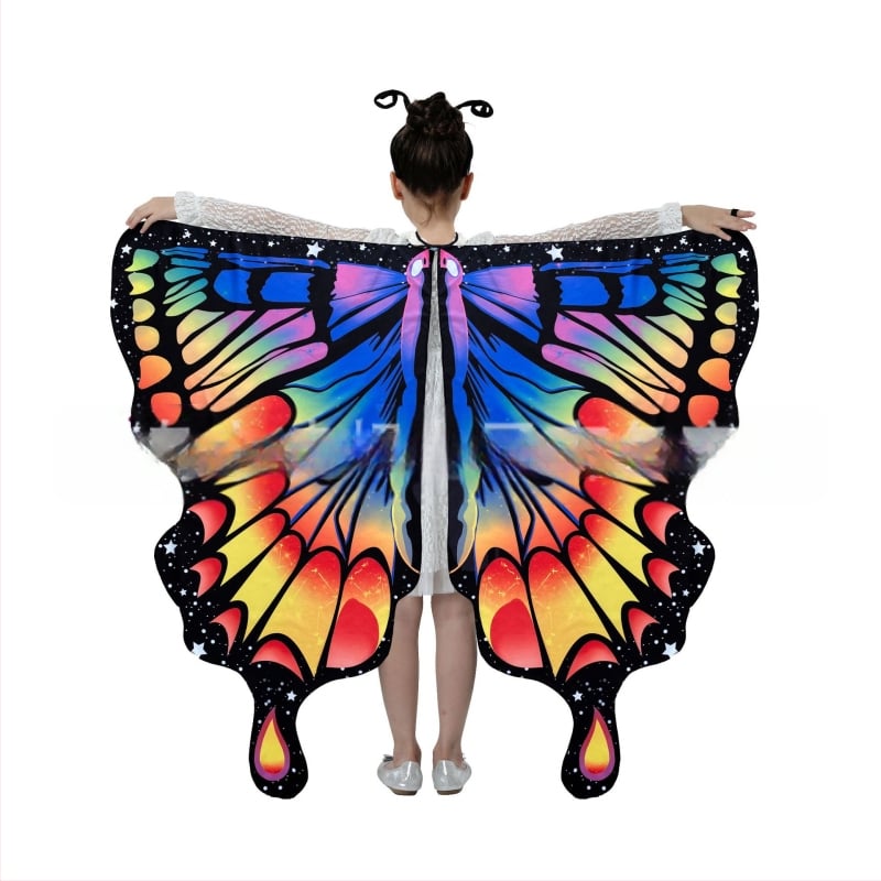 Μανδύας με φτερά πεταλούδας και ψηφιακή εκτύπωση, πολυεστέρας, ύφανση twill, συνδυασμός χρωμάτων, διακοσμητική, μεσαίο μήκος