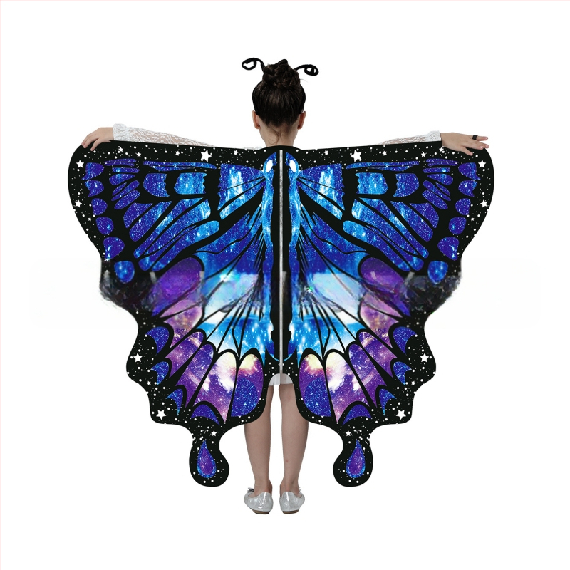 Μανδύας με φτερά πεταλούδας και ψηφιακή εκτύπωση, πολυεστέρας, ύφανση twill, συνδυασμός χρωμάτων, διακοσμητική, μεσαίο μήκος