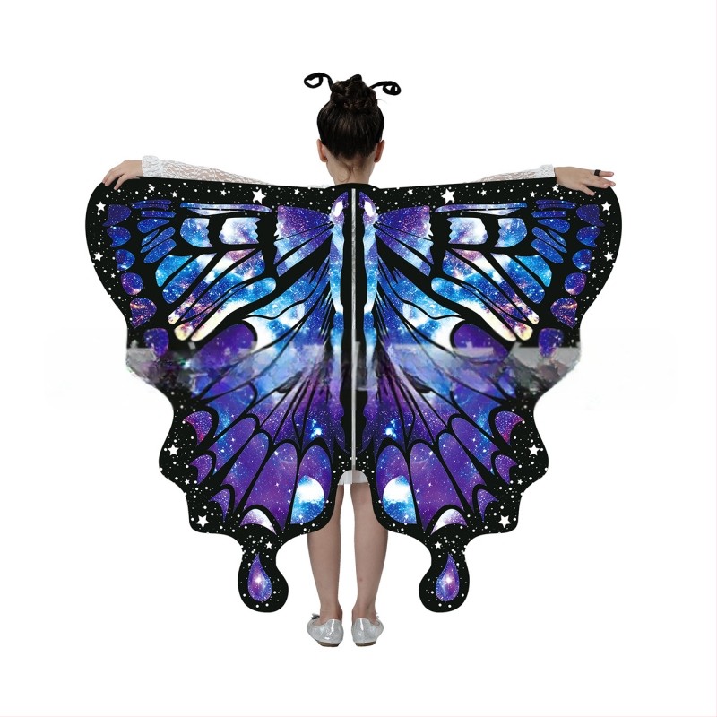 Μανδύας με φτερά πεταλούδας και ψηφιακή εκτύπωση, πολυεστέρας, ύφανση twill, συνδυασμός χρωμάτων, διακοσμητική, μεσαίο μήκος