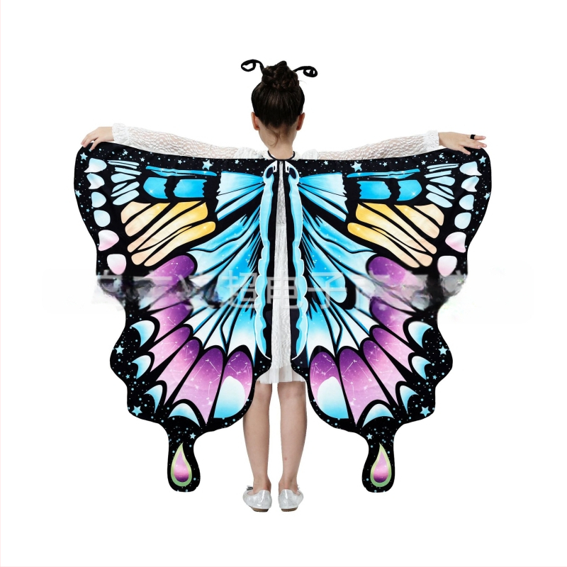 Μανδύας με φτερά πεταλούδας και ψηφιακή εκτύπωση, πολυεστέρας, ύφανση twill, συνδυασμός χρωμάτων, διακοσμητική, μεσαίο μήκος