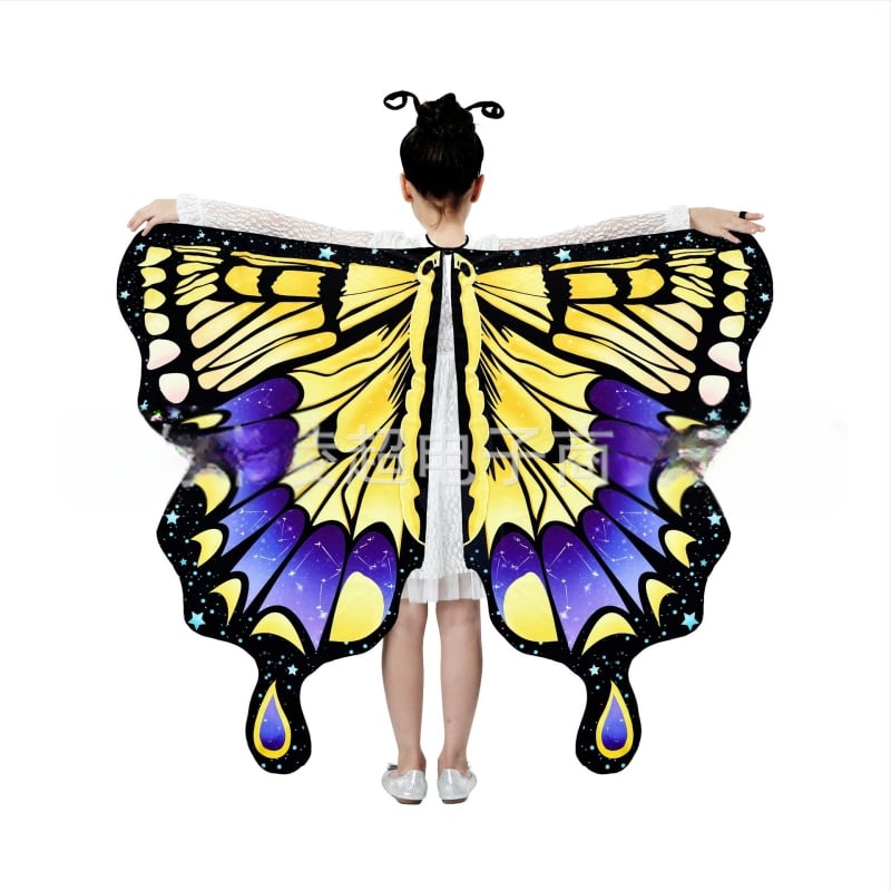 Μανδύας με φτερά πεταλούδας και ψηφιακή εκτύπωση, πολυεστέρας, ύφανση twill, συνδυασμός χρωμάτων, διακοσμητική, μεσαίο μήκος