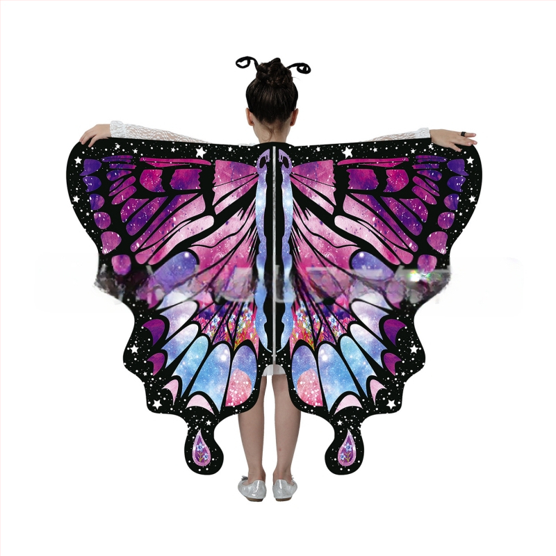 Μανδύας με φτερά πεταλούδας και ψηφιακή εκτύπωση, πολυεστέρας, ύφανση twill, συνδυασμός χρωμάτων, διακοσμητική, μεσαίο μήκος