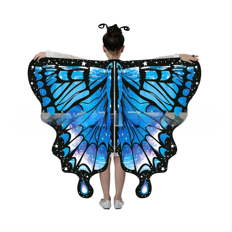 Μανδύας με φτερά πεταλούδας και ψηφιακή εκτύπωση, πολυεστέρας, ύφανση twill, συνδυασμός χρωμάτων, διακοσμητική, μεσαίο μήκος