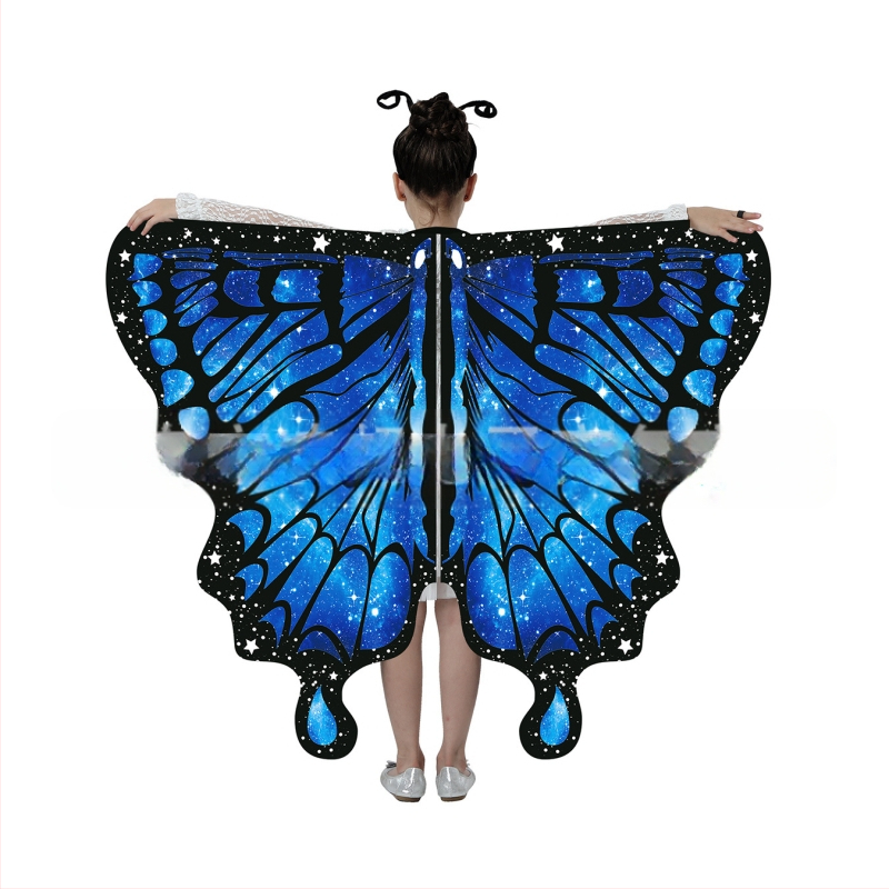 Μανδύας με φτερά πεταλούδας και ψηφιακή εκτύπωση, πολυεστέρας, ύφανση twill, συνδυασμός χρωμάτων, διακοσμητική, μεσαίο μήκος