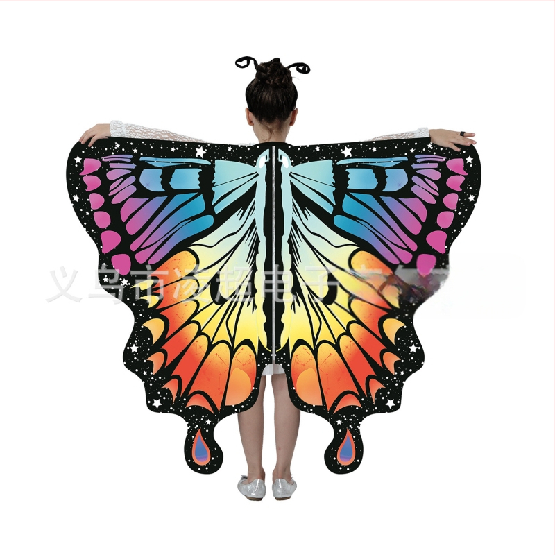 Μανδύας με φτερά πεταλούδας και ψηφιακή εκτύπωση, πολυεστέρας, ύφανση twill, συνδυασμός χρωμάτων, διακοσμητική, μεσαίο μήκος