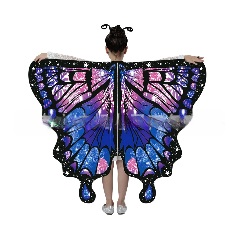 Μανδύας με φτερά πεταλούδας και ψηφιακή εκτύπωση, πολυεστέρας, ύφανση twill, συνδυασμός χρωμάτων, διακοσμητική, μεσαίο μήκος