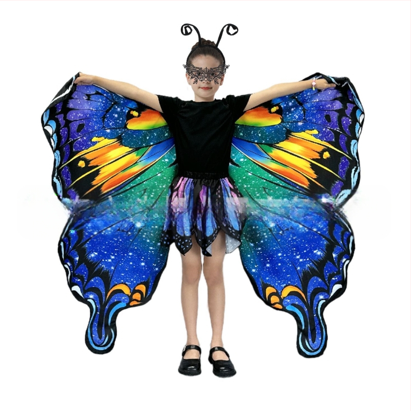 Μανδύας με φτερά πεταλούδας και ψηφιακή εκτύπωση, πολυεστέρας, ύφανση twill, συνδυασμός χρωμάτων, διακοσμητική, μεσαίο μήκος