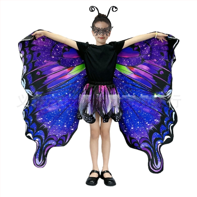 Μανδύας με φτερά πεταλούδας και ψηφιακή εκτύπωση, πολυεστέρας, ύφανση twill, συνδυασμός χρωμάτων, διακοσμητική, μεσαίο μήκος