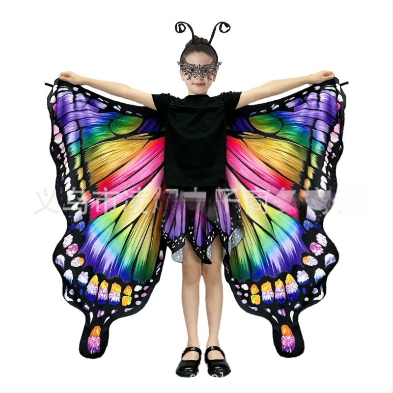 Μανδύας με φτερά πεταλούδας και ψηφιακή εκτύπωση, πολυεστέρας, ύφανση twill, συνδυασμός χρωμάτων, διακοσμητική, μεσαίο μήκος