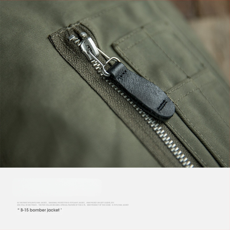 Vīriešu jaka retro militārā stilā ar revera apkakli, rāvējslēdzējs, biezs kokvilnas audums, 100% kokvilna