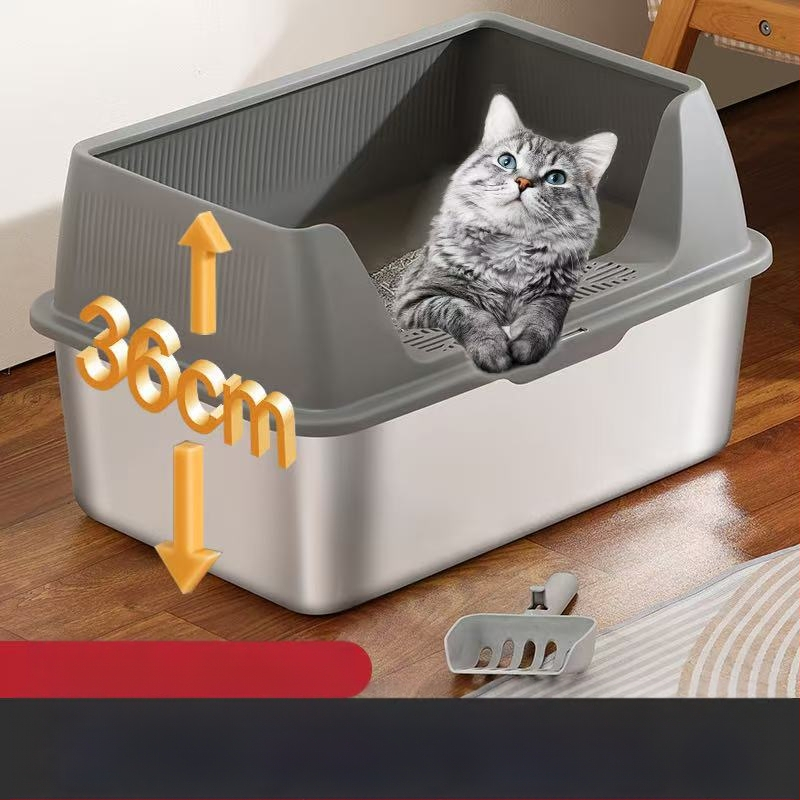 Rozsdamentes acél macskaalomtál, kétszintes kialakítás, fröccsenés elleni, fedéllel, több macskának