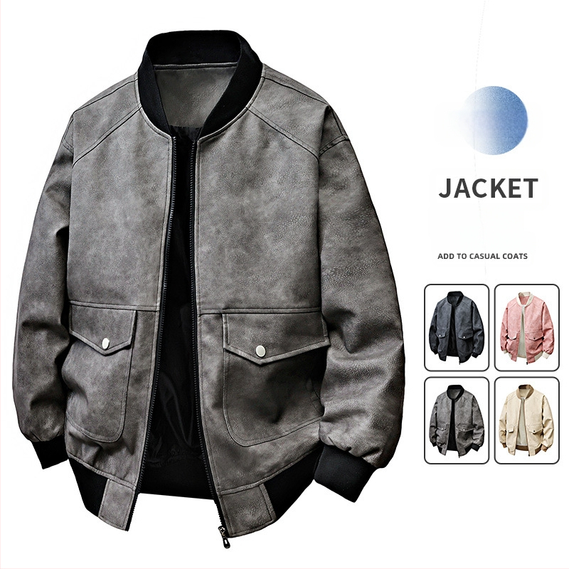 PU ādas jaka vīriešiem - vēja izturīga, ar kapuci, rāvējslēdzējs, pieguļošs griezums, ielas stils