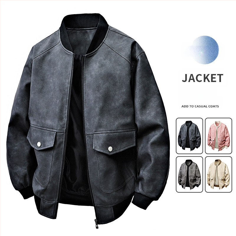 PU ādas jaka vīriešiem - vēja izturīga, ar kapuci, rāvējslēdzējs, pieguļošs griezums, ielas stils