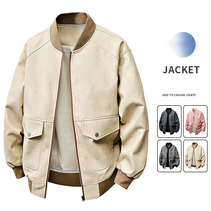 PU ādas jaka vīriešiem - vēja izturīga, ar kapuci, rāvējslēdzējs, pieguļošs griezums, ielas stils