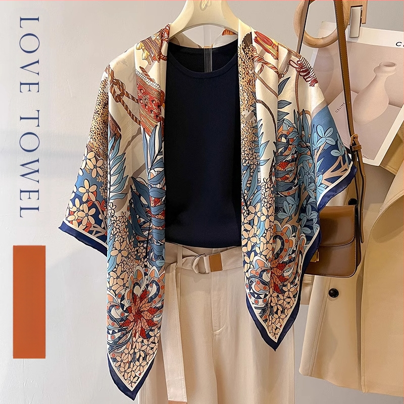 Kvadratinis šilko šalikas iš Mulberry šilko, satino audinys, rudens sezonas, kilmė Shaoxing, pritaikoma pakuotė su skalbimo etikečiais