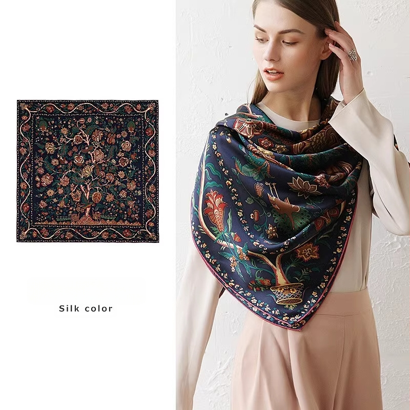 Kvadratinis šilko šalikas iš Mulberry šilko, satino audinys, rudens sezonas, kilmė Shaoxing, pritaikoma pakuotė su skalbimo etikečiais