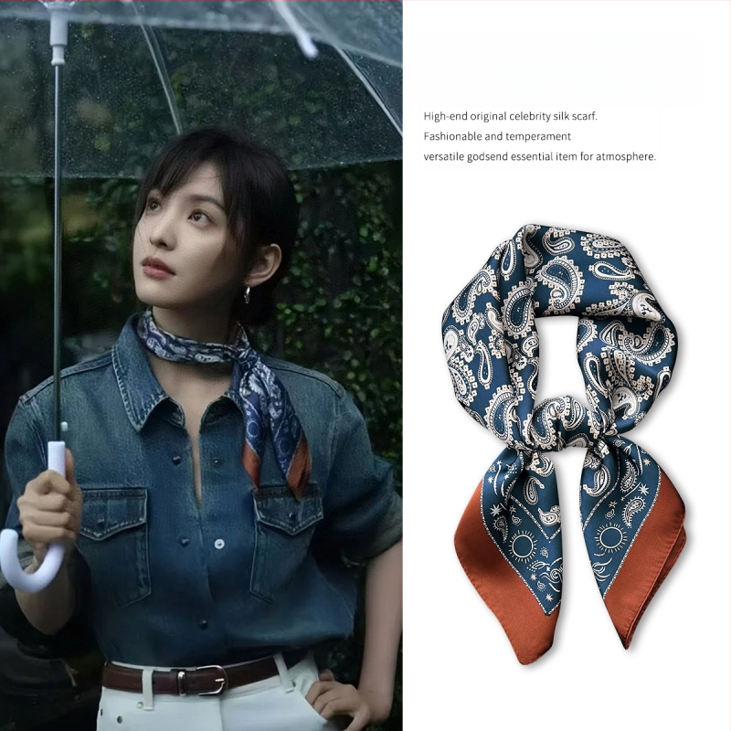 Pavasario 2025 poliesterinis keturkampis šalikas, vintage etninio kinų stiliaus, warp-knit audinys