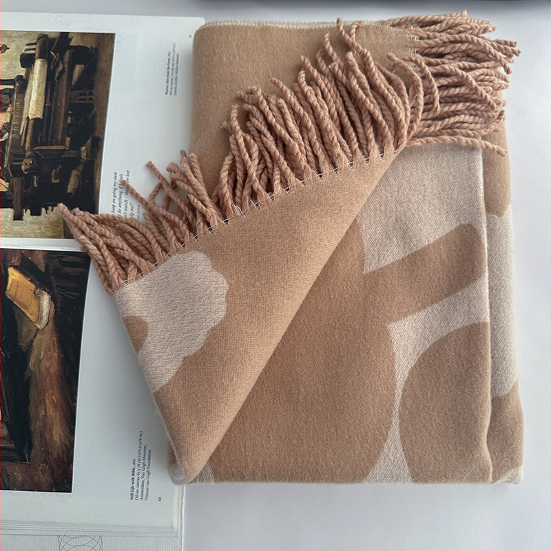 Gėlių šalikas, Weft-knitted, Žiemos šiluma, Imitacinis kašmyras, Medvilnės–Viskozės mišinys