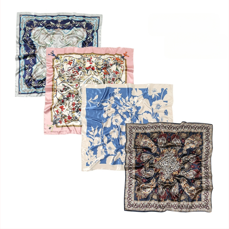 LOVOSME kvadratinis šalikas, dirbtinis šilkas, kaimo stilius, gaivus ir saldus, vasaros aksesuaras