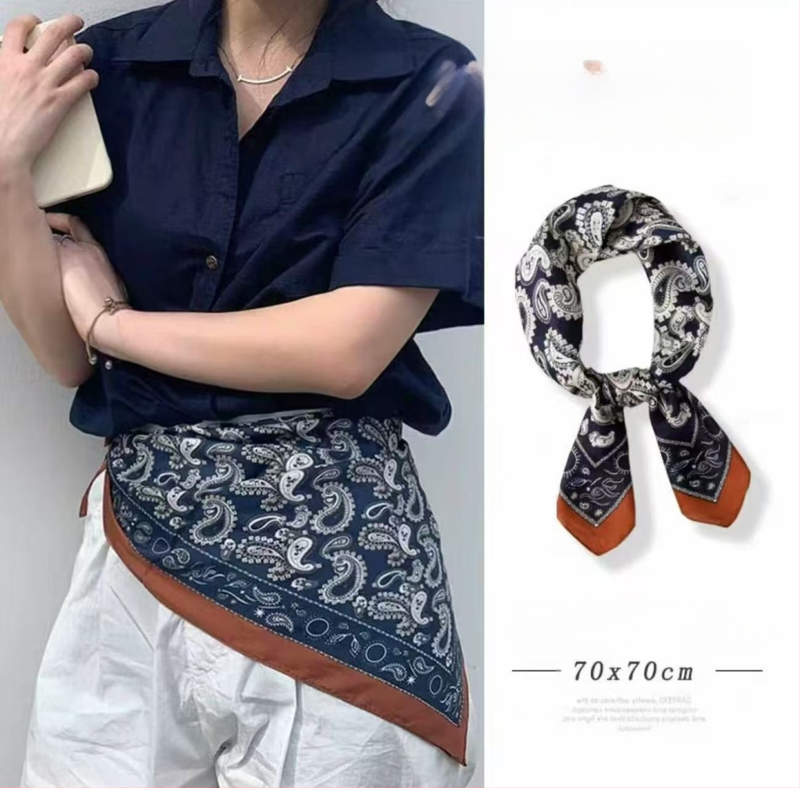 Šilko kvadratinė šalikas su spauda, crepe-satin šilkas audinys, Hangzhou kilmė, pavasaris 2025