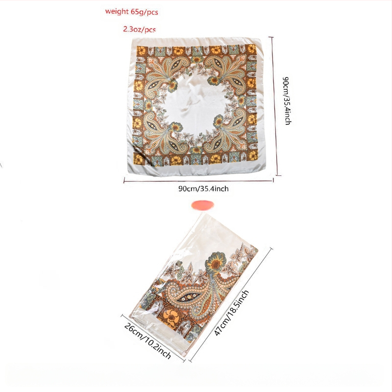 Kvadratinis šalikas, satino audinys, spauda, paprastą pynimą, šiuolaikinis miesto stilius (Vasaros 2021)