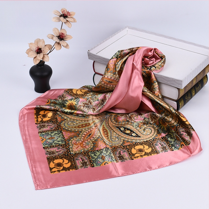 Kvadratinis šalikas, satino audinys, spauda, paprastą pynimą, šiuolaikinis miesto stilius (Vasaros 2021)