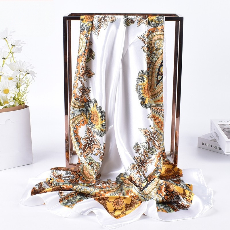 Kvadratinis šalikas, satino audinys, spauda, paprastą pynimą, šiuolaikinis miesto stilius (Vasaros 2021)