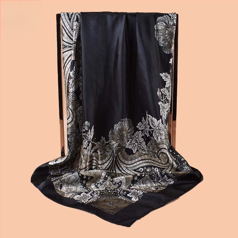 Kvadratinis šalikas, satino audinys, spauda, paprastą pynimą, šiuolaikinis miesto stilius (Vasaros 2021)