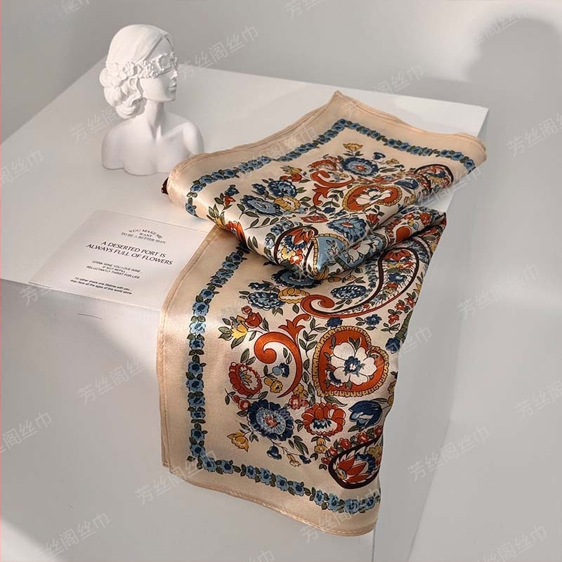 Paisley šilko kvadratinis šalikas (Vasara, 100% šilkas, Kvadratinis, Literatūrinis retro, Spauda)