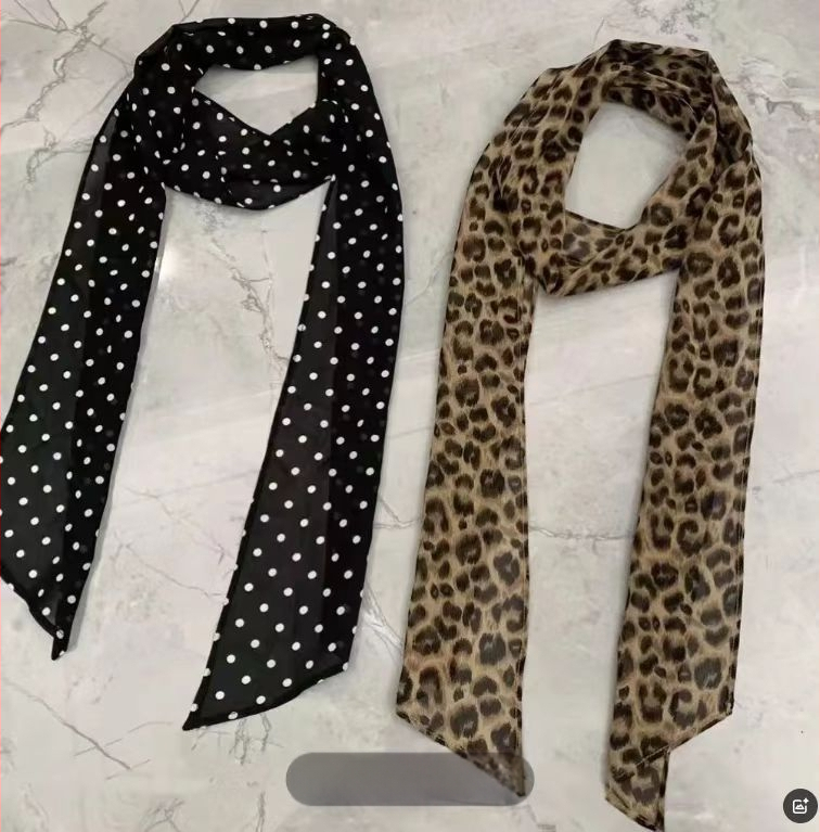 Šifono šalikas su taškuotu spausdinimu, poliesterio audinys su twill pynimu, spauda, universalus kaklo ar plaukų aksesuaras, Pavasaris 2025