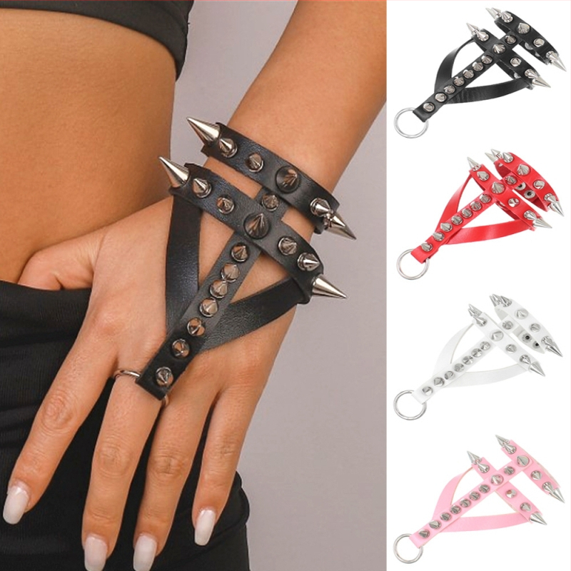 Odos apyrankė gotikinio-punk stiliaus su smaigiais kniedėmis, elektroplatinė apdaila, prekinis ženklas Ova