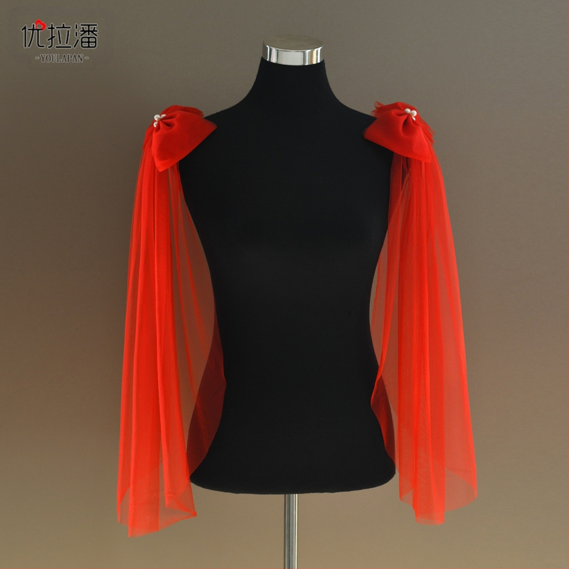 Κάλυμμα ώμου για νυφικό φόρεμα - Αποσπώμενο διακοσμητικό φιόγκο, χειροποίητο, μονόχρωμο μοτίβο, VG34, Yulapan