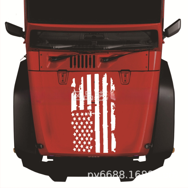 D-778 Ραγισμένος αμερικάνικος σημαίας τοτέμ για το καπό αυτοκινήτου — αυτοκόλλητο σώματος, τοποθέτηση με κόλλα, μοτίβο 11, δυνατότητα παραμετροποίησης